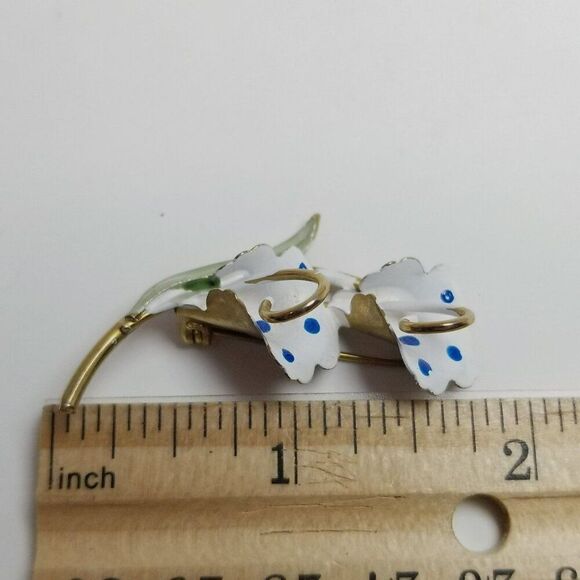 Vintage Blue Polka Dot Enamel Flower Brooch Retro 50s 60s Style Lapel Pin Estate - Picture 4 of 6